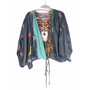 Johnny Was Butterfly Silk Kimono Jacket NWT Boho Reversible Tie Front Size S